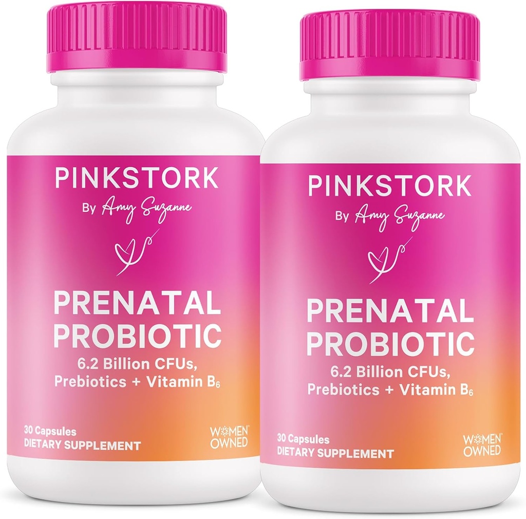 Pink Stork Prenatal Probiootit naisille, joilla on B6-vitamiinia ja prebiootteja - Aamusairaus, Gut Microbiome, ja immuuni tuki - Raskaus Probiootti - Raskaus on, 60 kapselia