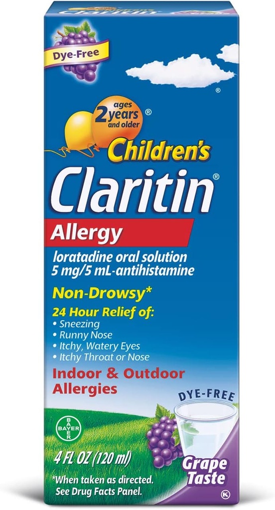Claritin Children's 2 Hour Non- Drowsy Allergia Oral Solution 5 mg/ 5 ml, Grape 4 Fl Oz
