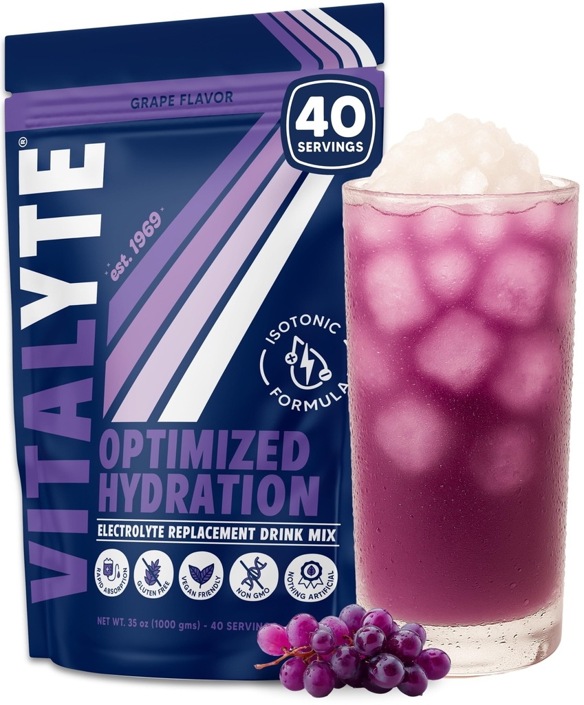 Vitalyte Electrolyte Powder Drink Mix, Isotonic Electrolyte Hydration Mix, Gluteeniton Post Treenout Powder Mix, Pakkaus 1, 35 oz., Grape Flavor