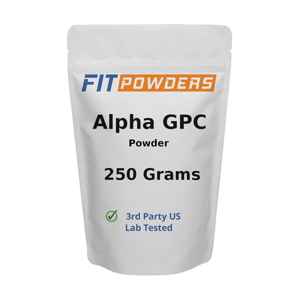 Alfa-GPC Powder 250 Grams, ei-GMO Alpha GPC Supplement Koliini Powder, Vegan, Kolmas osapuoli testattu, Esityö, Muisti ja Focus, Scoop