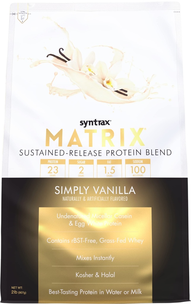 Syntrax Nutrition Matrix - Kestävästi release Protein Blend, yksinkertaisesti Vanilla 2 lbs. Real Vanilla Bean Specks
