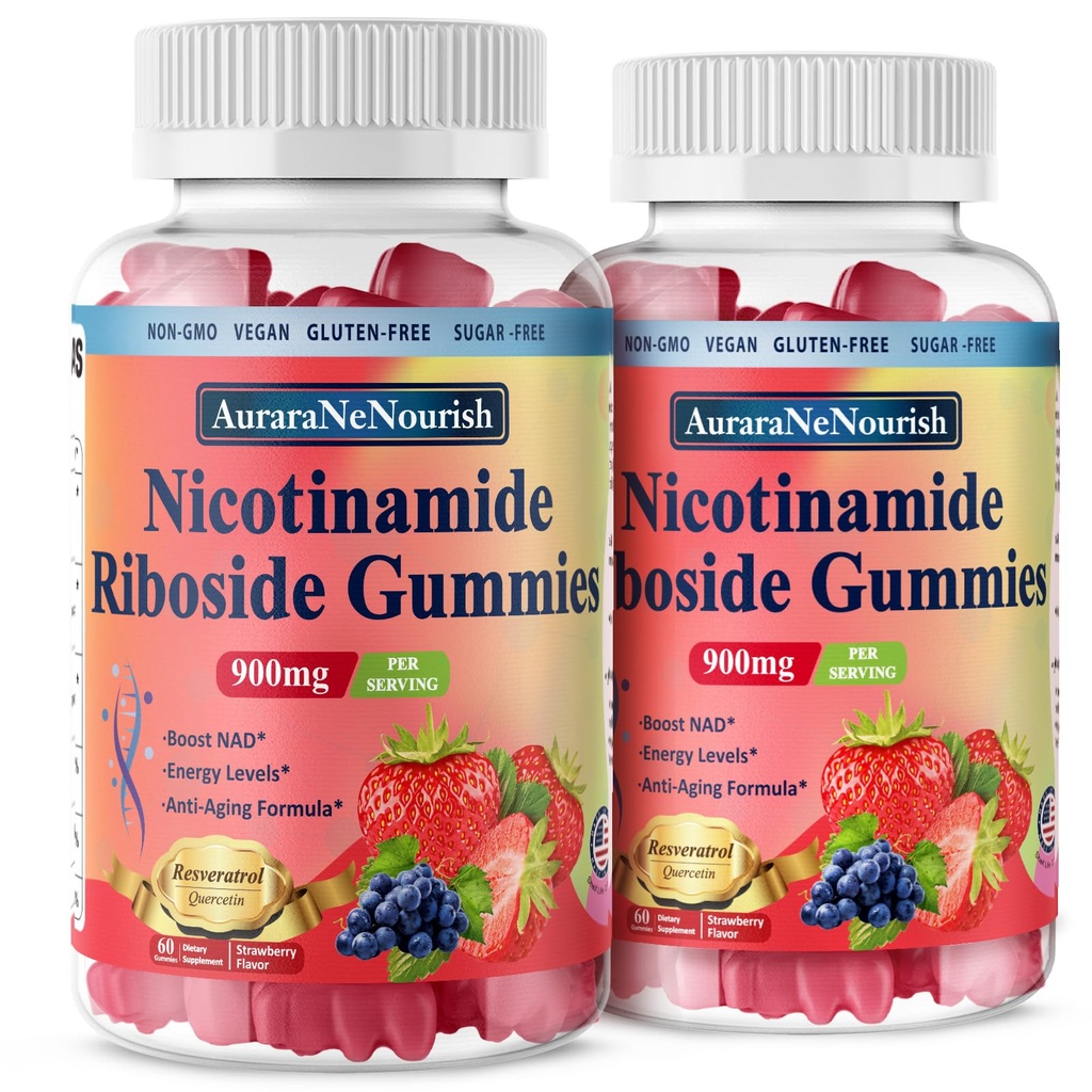 2 Pack NAD Resveratrol Supplement, Sugar Free 900mg Gummies med Quercetin, Collagen, Vitamin Support Anti Aging, Cell Regeneration, Energy Boost, Hudförbättring för kvinnor Män