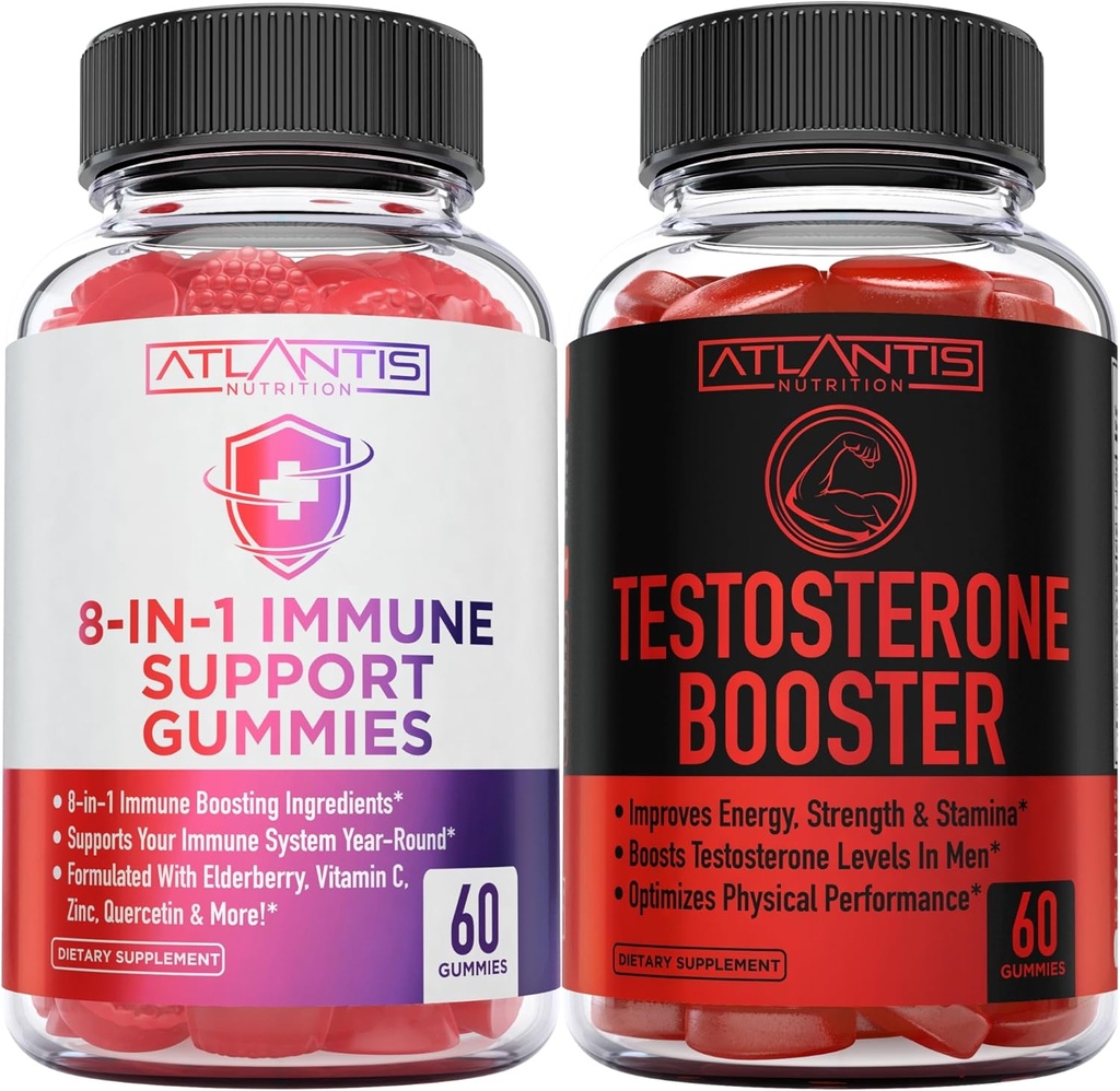 Atlantis Nutrition 8-i-1 Immune Support 60 Gummies + Testosteron Booster 2-Pack (120 Gummies)