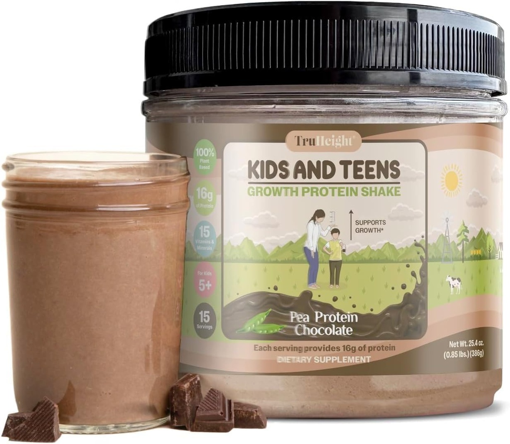 TruHeight Growth Protein Shake (suklaamaitoa, kasvi) Natural Growth & Development Protein Powder for Kids & Teins - Weight Gain Drinks, Pediatrians, Picky Eater Vitamiini, ikä 5+