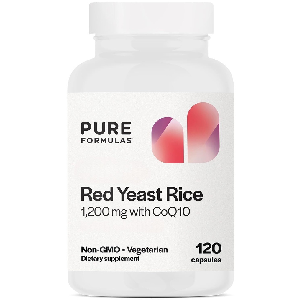 PureFormulas Extra Strength Red Yeast Rice 1200mg CoQ10 100mg, Citrin-vapaa, ei-GMO, 120 kapselia (2 kuukautta toimitus)