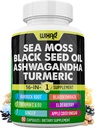 Wixar Sea Moss 3000mg Musta siemenöljy 2000mg Ashwagandha 1000mg Turmeric 1000mg Blackwrack 1000mg Budock 1000mg & Vitamiini C & D3 kanssa Elderberry Dandelion Keltainen Dock klorofylli ACV - 90 kapselia