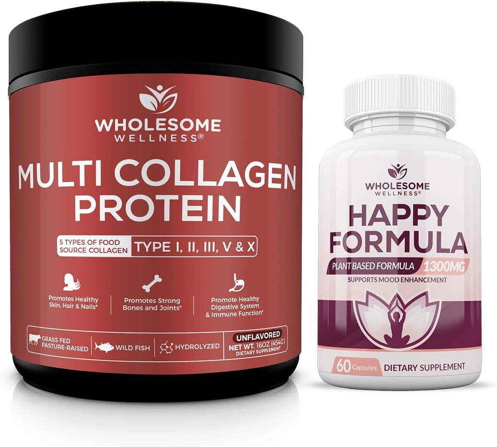 Terveellinen wellness Multi Collagen Protein Powder Hydrolysed (tyyppi II III V X) Happy Formula Natural Stressi Formula Relief täydentää Bundle
