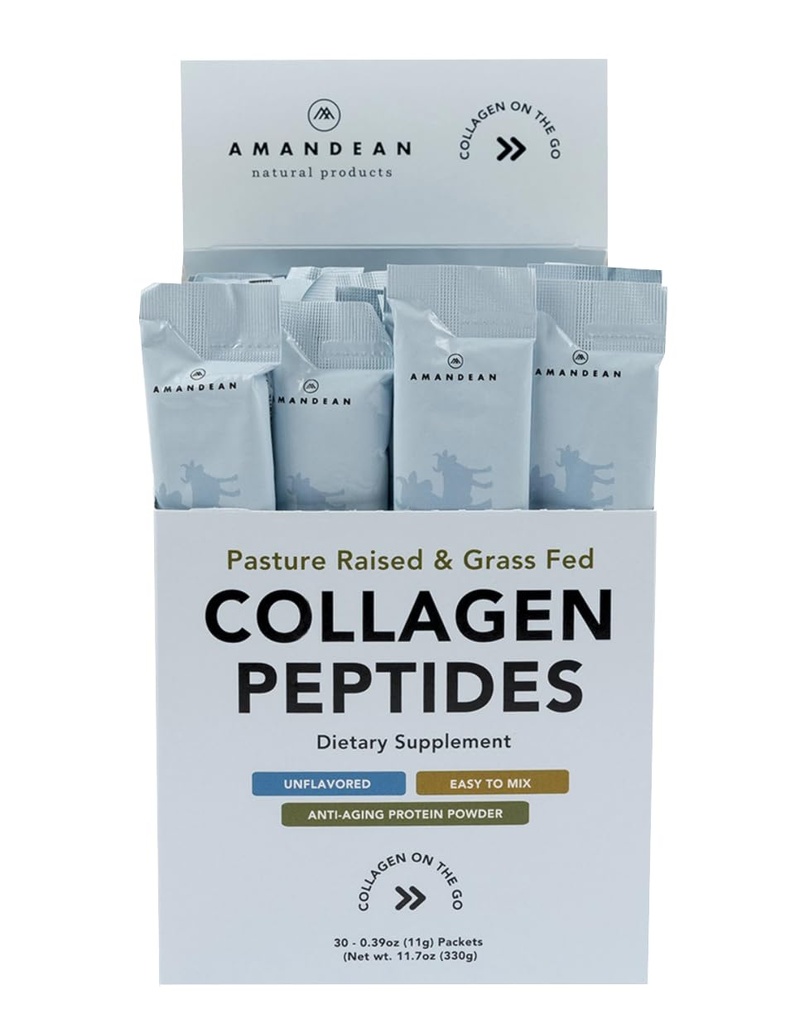 AMANDEAN Collagen Peptides Powder Packetit 30 Yksilölliset Stick Packs ... Grass-Fed Hydrolyzed Collagen Protein 