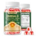 Vegan Omega 3 Gummies 1200mg - Dual Layer - Fish Oil Alternative, Marine Algae Omega 3 täydentää DHA 600mg, EPA 400mg kanssa Astaksantiini,Sugar Free,60 Cts
