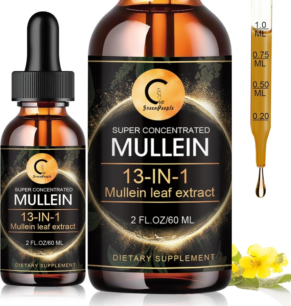 Mullein droppar för Lung, Mullein Leaf Extract, Super Concentrated Mullein Liquid Tincture, Vegan, Non-GMO, 2 FL OZ
