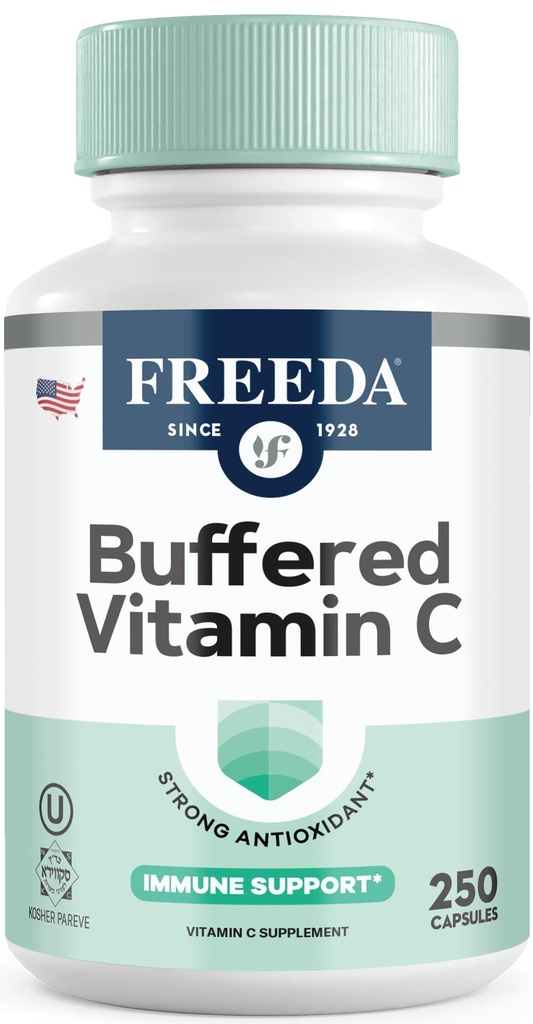 FREEDA Vitamin C - Buffered Vitamin C 500mg - Kosher - Kraftfull Antioxidant Immune Support - Känslig mage Vitamin C Capsules Calcium Ascorbate - Vitamin C 500 mg - VIT C Supplement (250 greve)