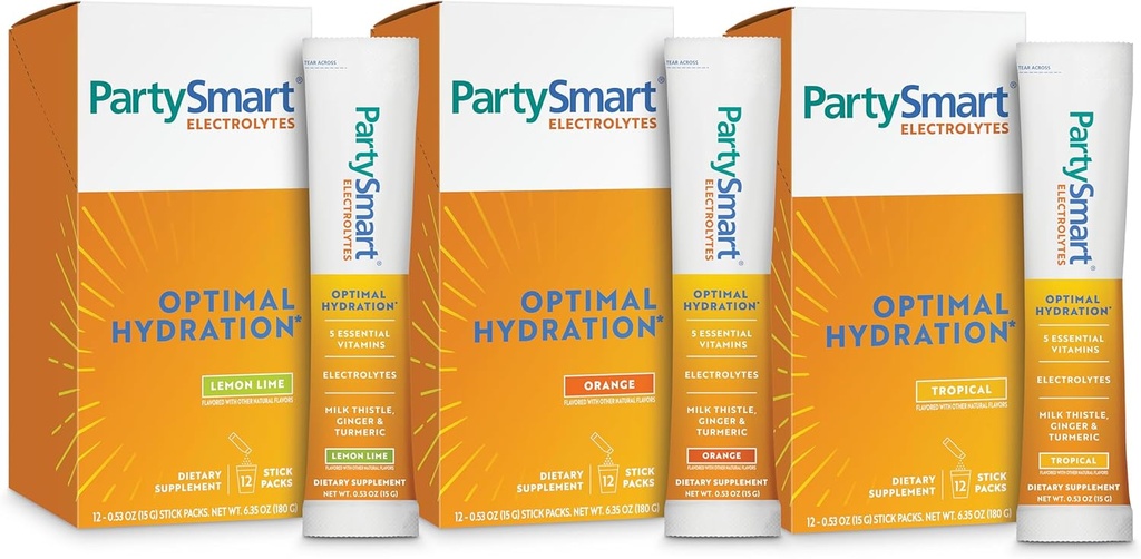 Himalaya PartySmart Electrolytes, Flavor Variety Pack - Stöder Optimal Hydration med vitamin C, B12, B6, Niacin och Milk Thistle - Vegan, Gluten Free, 1330 mg 3 Key Electrolytes per portion