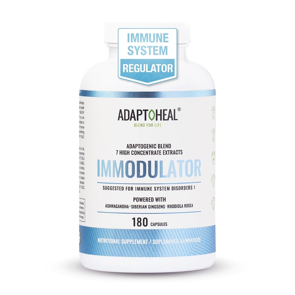 AdaptoHEAL Immodulator - Adaptogenic Supplement for Well-Being, Ginseng, Ashwagandha, Reishi Sieni - Tukee Stressi vaste, mielialan tasapaino ja immuunijärjestelmän toiminta (180 kapselia / 700 mg)