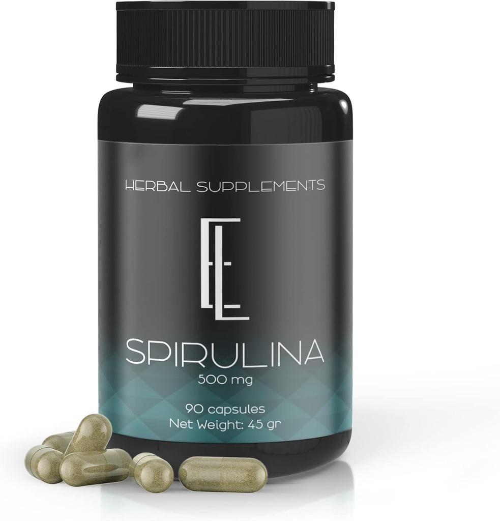 Lumotut elävät Spirulina-kapselit - 90 x 500 mg, korkeatehoiset kasviperäiset superruoka-aineet, lisäravinteet, ei-muuntogeeniset kasvisolut Vegaanit Ystävälliset kapselit