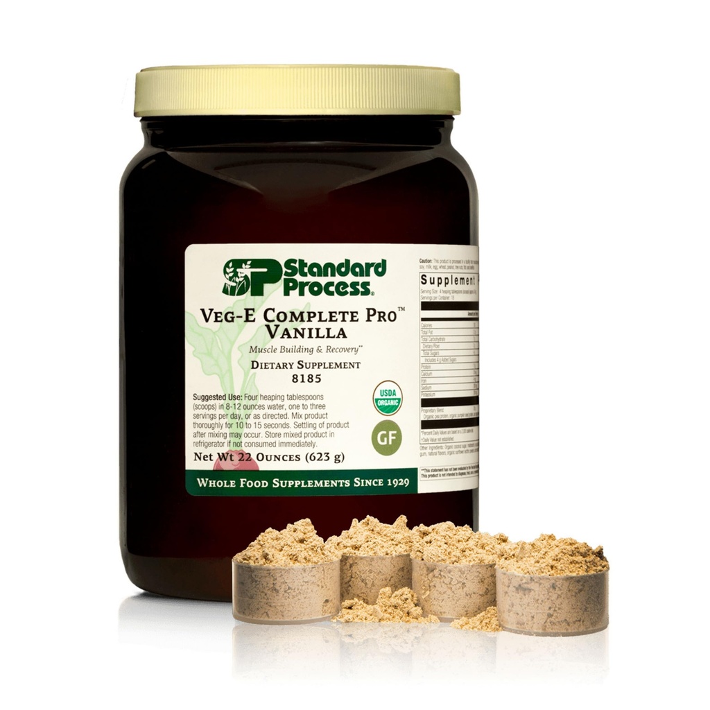 Standard Process Veg-E Complete Pro - Organic, Plant-Based Protein Powder for Muscle Building & Recovery - Tukee hiukset, iho ja kynnet - Vegaani & Gluteeniton - Vanilja, 18 tarjoilut