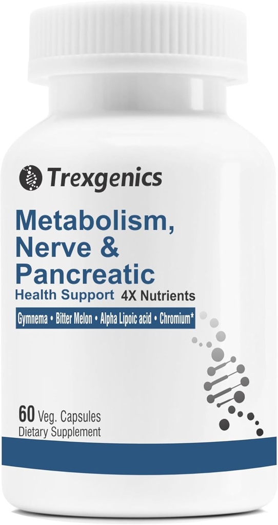 Trexgenics Metabolia Support with GYMNEMA 75% Gymnenic Acid 150 mg, Bitter Melon 5% Bitters 150 mg, Kromi & Alpha LIPOIC HAPPO150 mg(60 Vegaanikapselit) (pakkaus 1