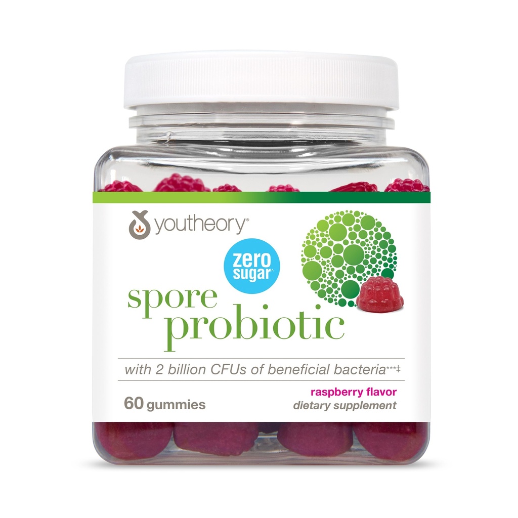 Youtheory Spore Probiotic - Vegan Gut & Digestive Support* - Innehåller Bacillus Coagulans - Dairy, Soy och Gluten Free - 60 Gummies