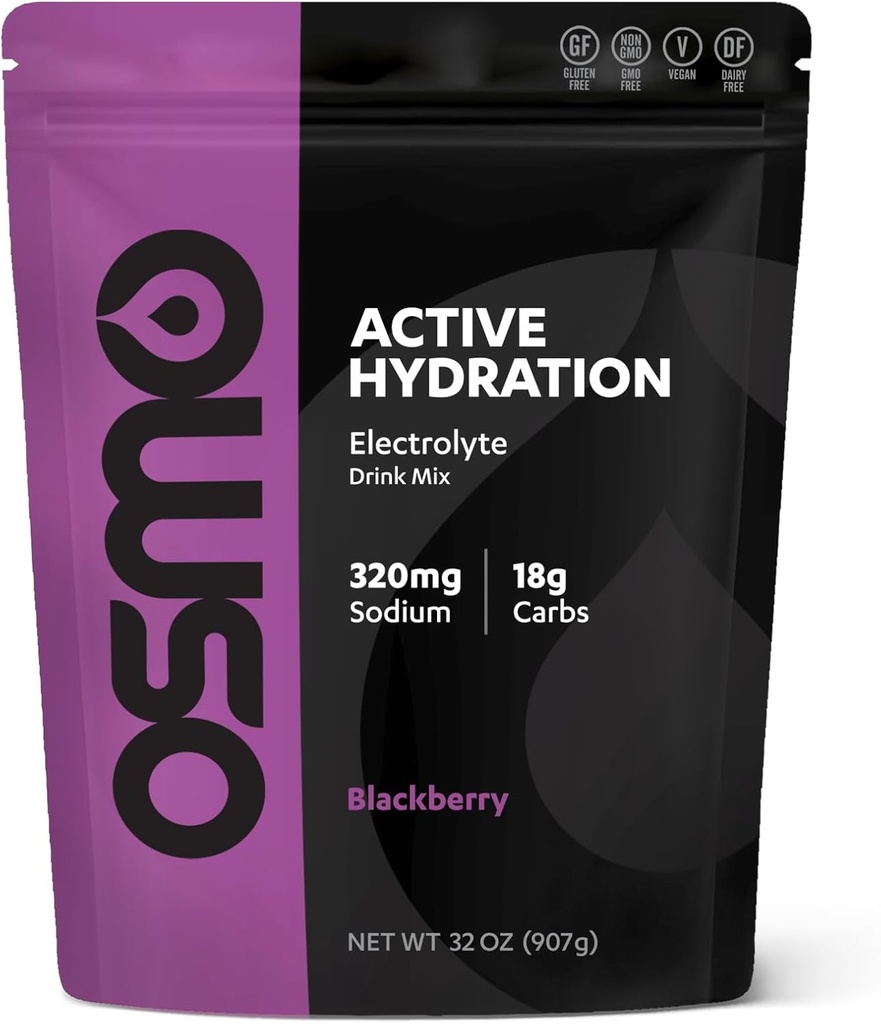 Osmo Active Hydration Electrolyte Powder (2lb Resealable Bag) - Inkluderar natrium, Magnesium, kalium, kolhydrater och vitaminer, Cane Sugar - Alla naturliga ingredienser, 3X Faster Hydration Black Berry