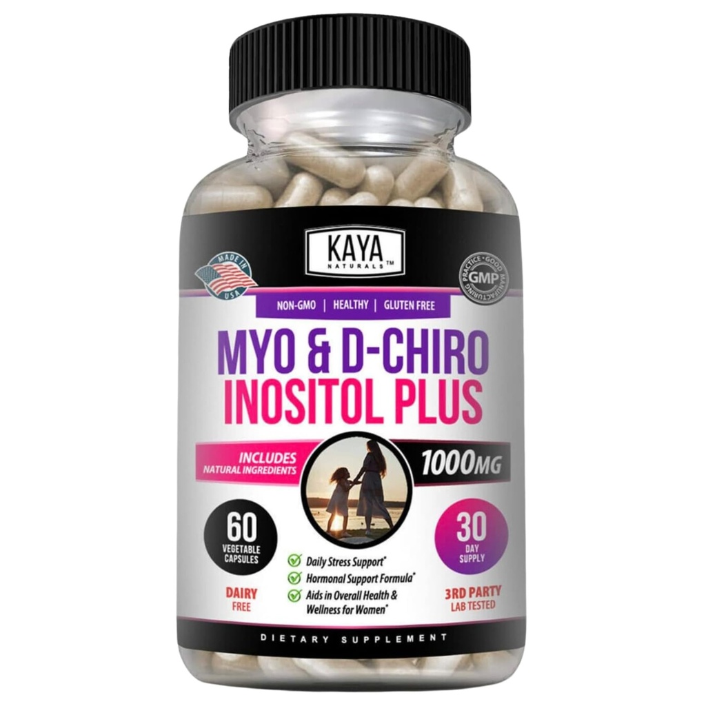 Kaya Naturals Myo & D-Chiro Inositol Plus stöd för kvinnor, vitamin B8-60 kapslar