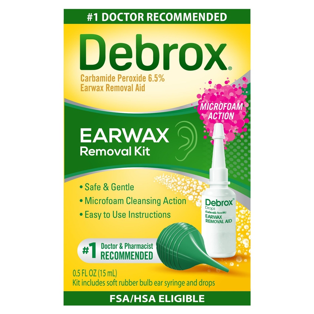 Debrox Ear Wax Removal Kit, Bulb Syringe & 0,5 Fl Oz Ear Wax Removal Drops med Carbamide Peroxide