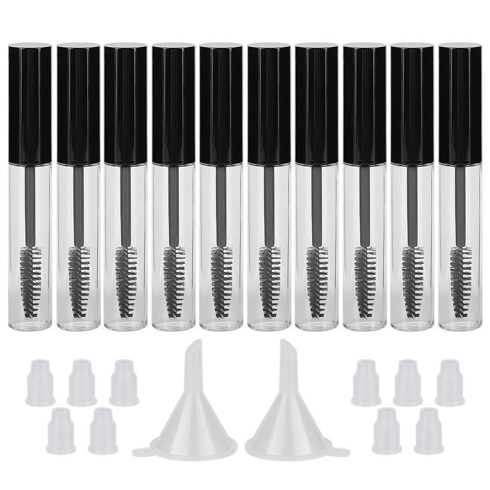 GTHER 10PCS 10ML Tyhjä Mascara putki pullo silmäripsien sauva, kumi lisää ja Funnels Set Castor Oil / Kasvuöljy, DIY Cream säiliö kanssa korkki, musta