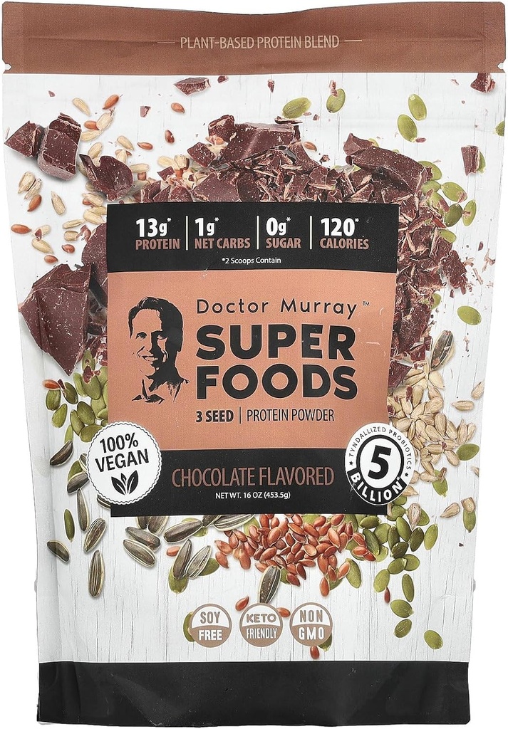 Tri. Murray's Super Foods, 3 siemenproteiinijauhetta, kurpitsa + pellava + auringonkukka, suklaa, 16 oz (453,5 g)