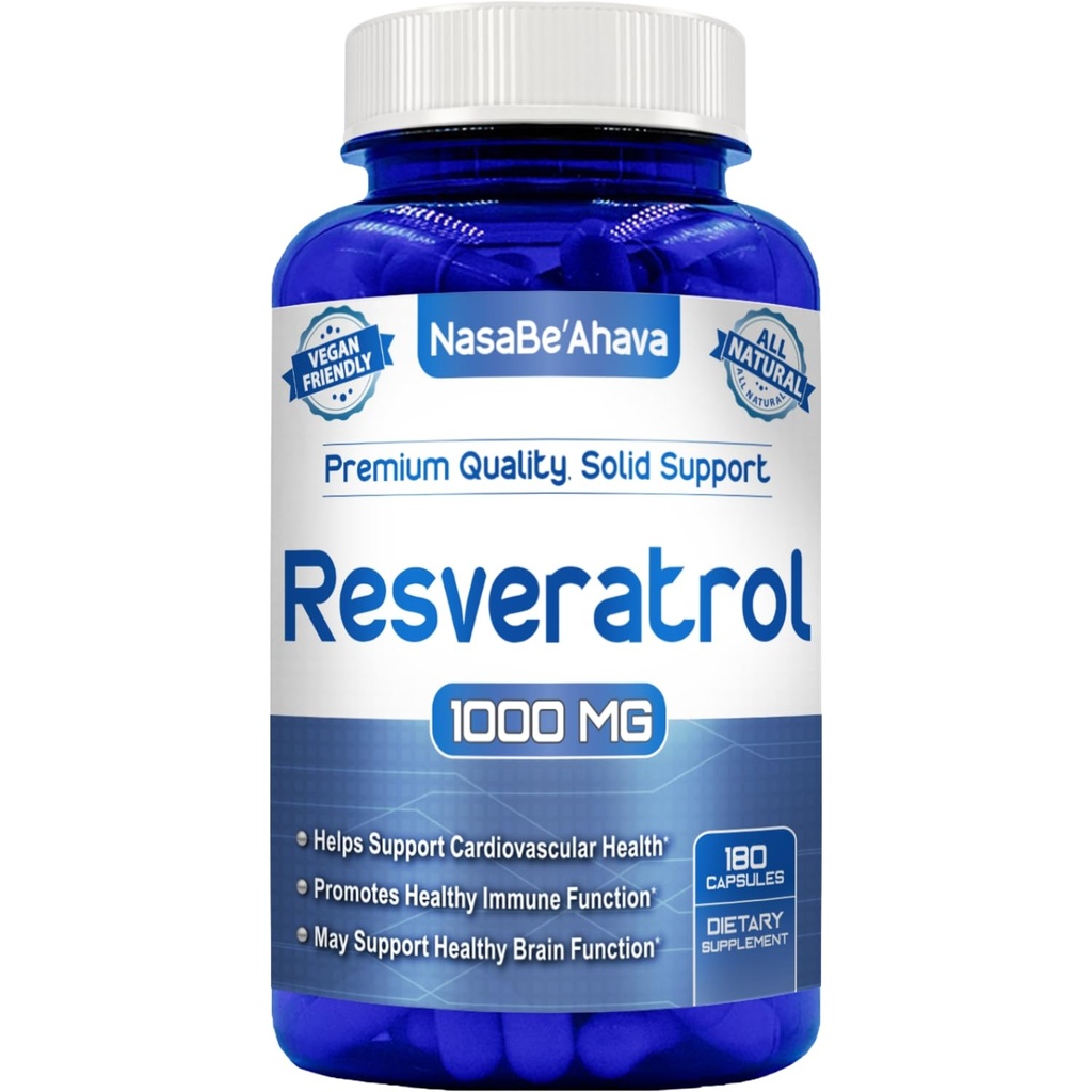 Resveratrol 1000mg kapslar | Vegan Friendly Resveratrol Supplement från Easy Absorption Antioxidant japanska Knotweed för hudhjärta och hjärnstöd | Tillverkad i US CGMP Facilities (90 Day Supply)