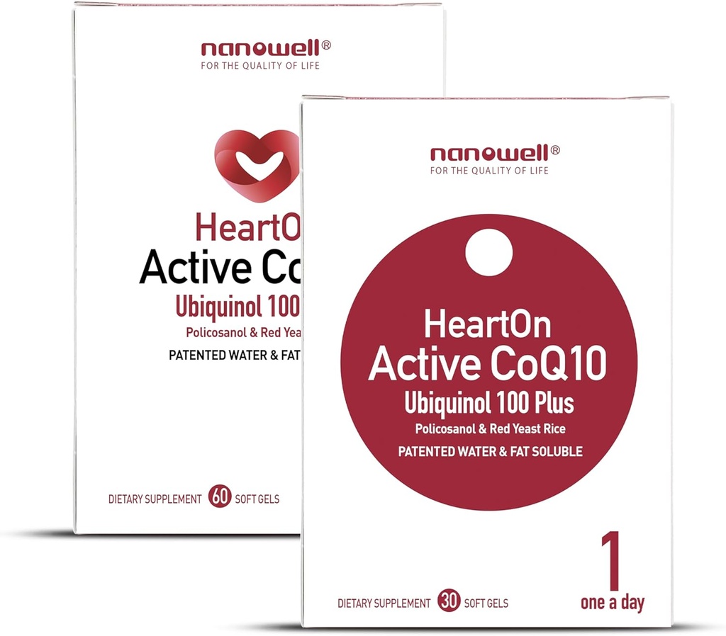 NANOWELL HeartOn Active CoQ10 Kaneka Ubiquinol 100 Plus Heart Health Supplement - 30 Softgels X 1 Box 1 kuukausi (30 kreivi)
