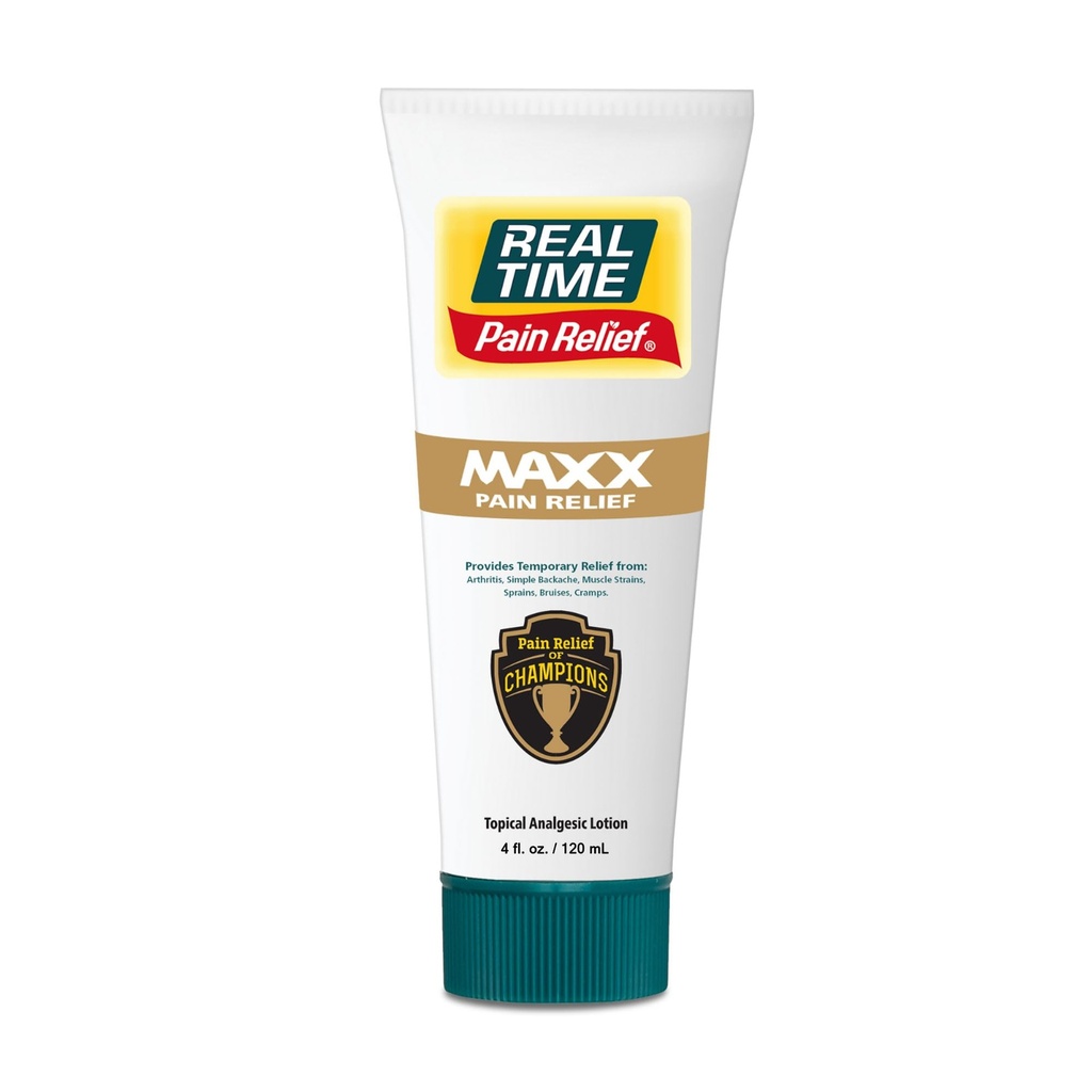 Real Time Pain Relief MAXX 4oz Tube | 18 Naturliga ingredienser: Arnica, Menthol & Peppermint | Maximal styrka muskelsmärtlindring för artrit, händer, fotleder, rygg, axlar, knän & gemensamma
