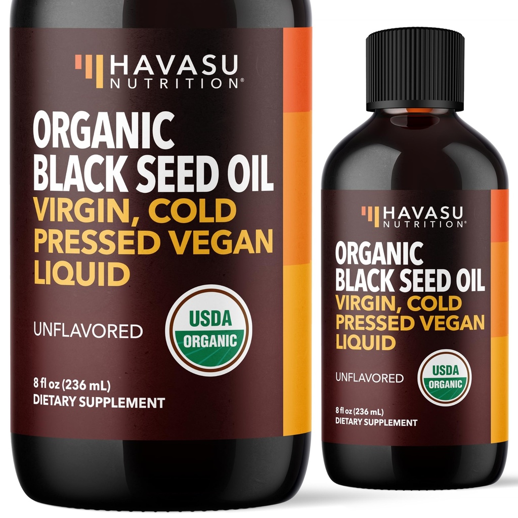 Organic Black Seed Oil Cold Pressed Liquid - Black Cumin Supplement for Immunomy System Function, Ruoansulatuskanavan tuki, hiusten ravinto & yleinen terveys - 8 Fl Oz - Ei-GMO, Vegaani