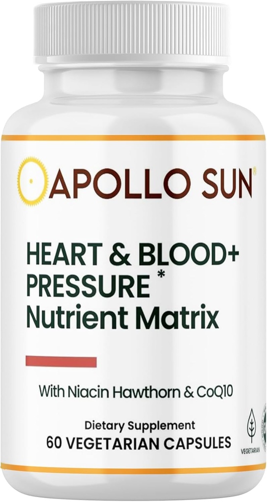 APOLLO SUN Heart and Blood+Paine Lisäravintoaine Nutrient Matrix Hawthorn Extract, Niacin, ja COQ10, 60 kasvissyöjän kapselit