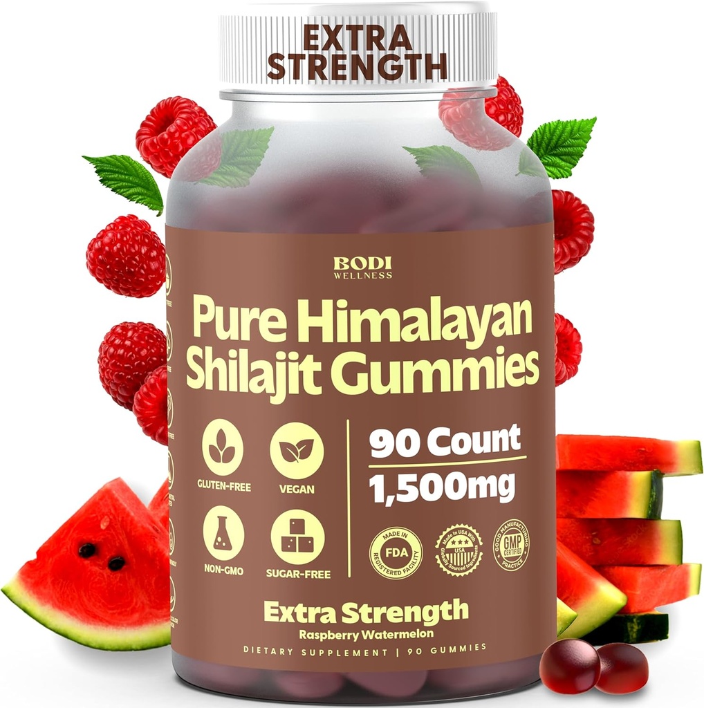 Puhtaat Himalajan Shilajit Gummies 1500 mg - 90 Vegan, sokerittomat Gummies 85+ Trace Minerals & Fulvic Acid, ei-GMO Shilajit täydentää miesten ja naisten