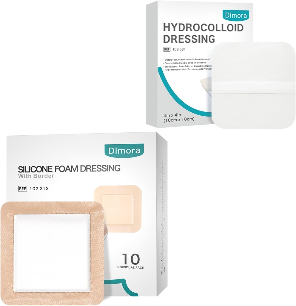 Dimora Hydrocolloid Wound Dressing10 Pack 0.3mm + silikoni Vaahto pukeutuminen Border liima 6"x6" 10 pakkaus