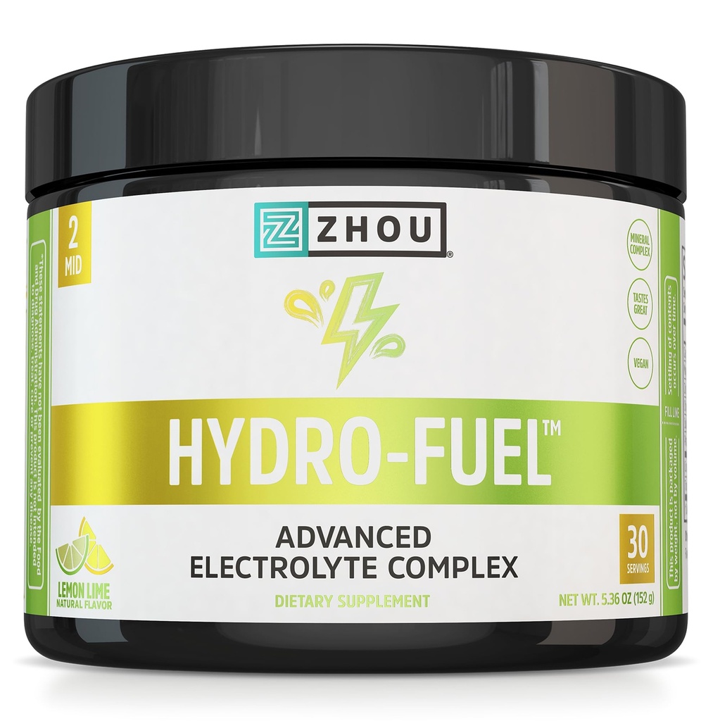 ZHOU Hydro-Fuel - Electrolytes Powder, Sugar Free Hydration Drink Mix w/Magnesium, Zink, Potassium & Sodium, Nutrients, Minerals & Coconut Water Extract, No Sugar - Lemon Lime, 5,36 oz (30 portioner)