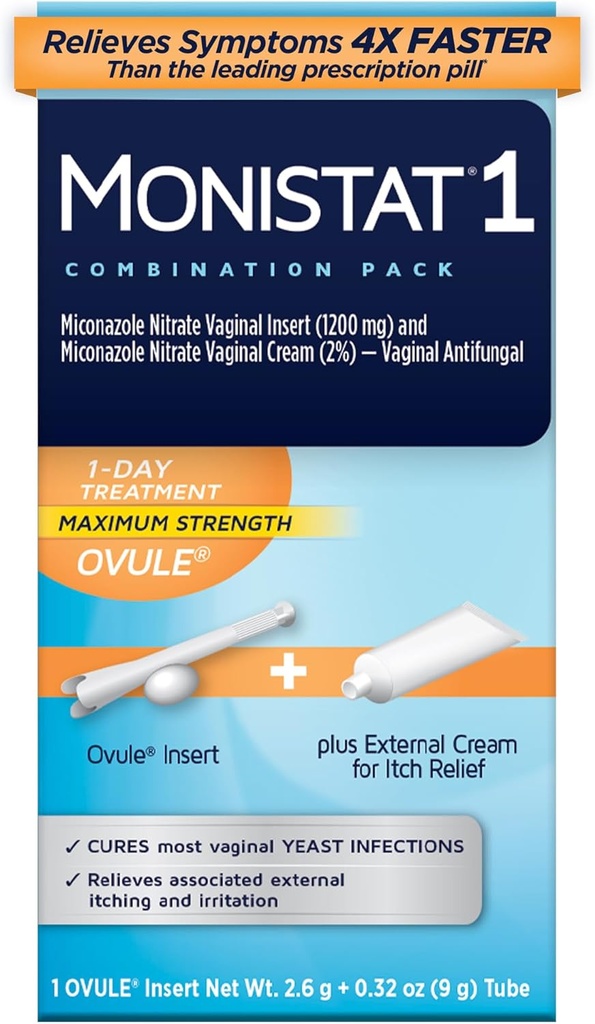 Monistat 1 päivän hiivatulehdus hoito naisille, 1 Mikonatsoli Ovule Lisää & ulkoinen Monistat anti-Itch Cream Bundle
