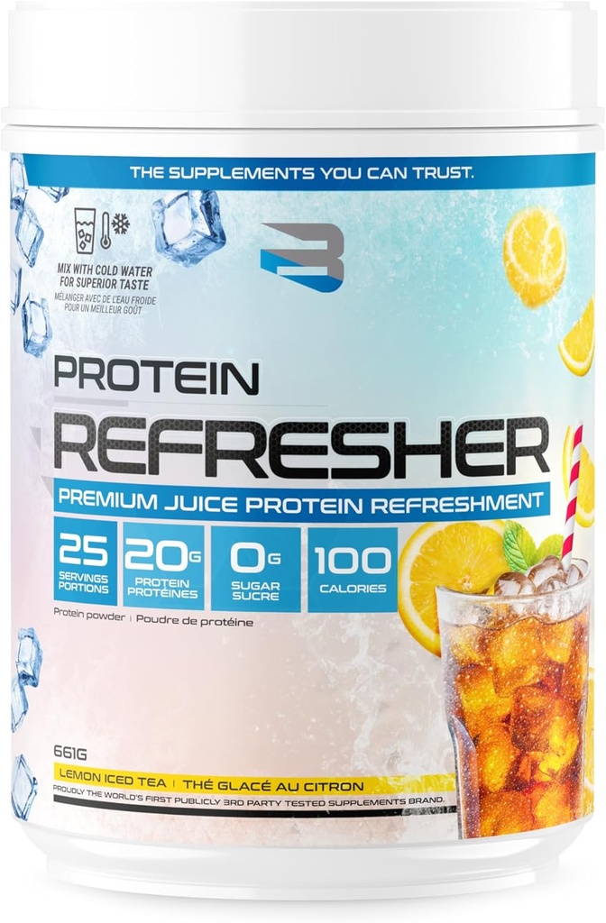 Believe Supplements Protein Refresher (25 Servings) - Revolutionary Juice-Type Whey Protein Powder for Fitness, Bodybuilding, Gym, or for Bigger Protein Intake (25 Scoops, Lemon Iced Tea)