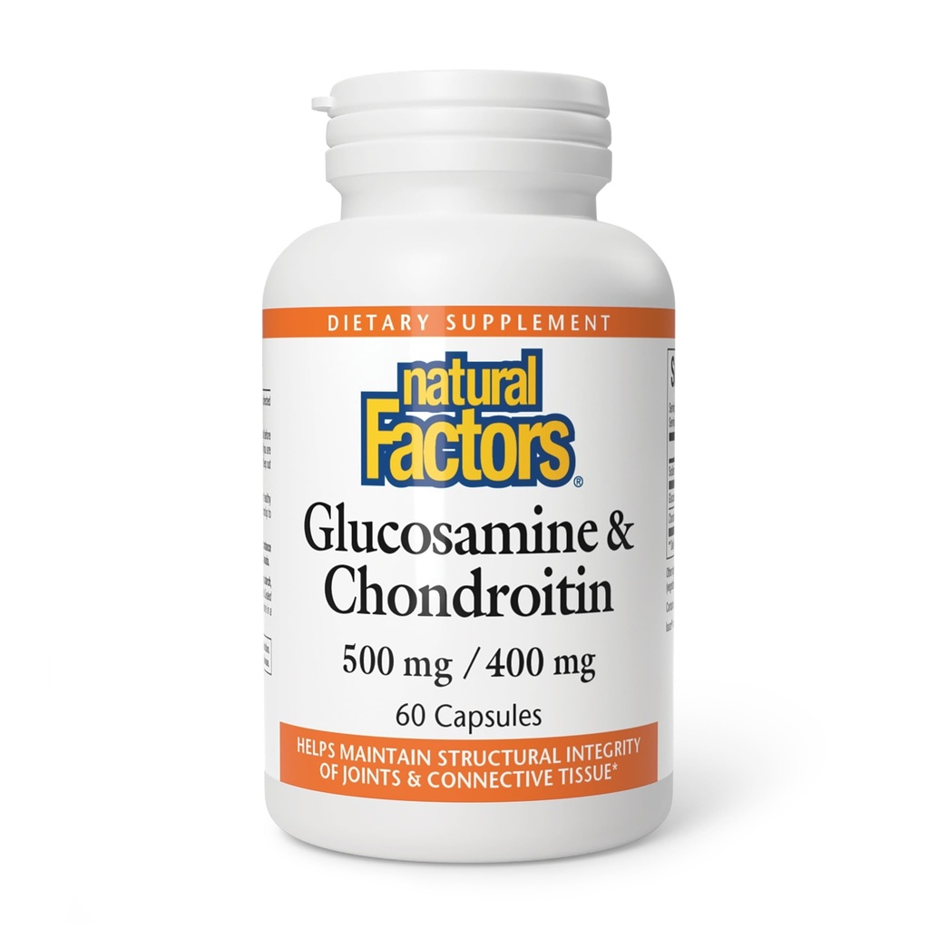 Natural Factors Glukosamiini & Chondroitin - Tukee Terveitä niveliä & Connective Tissue - Ei-GMO & Gluteenittomia - 60 kapselia (20 tarjoilua)