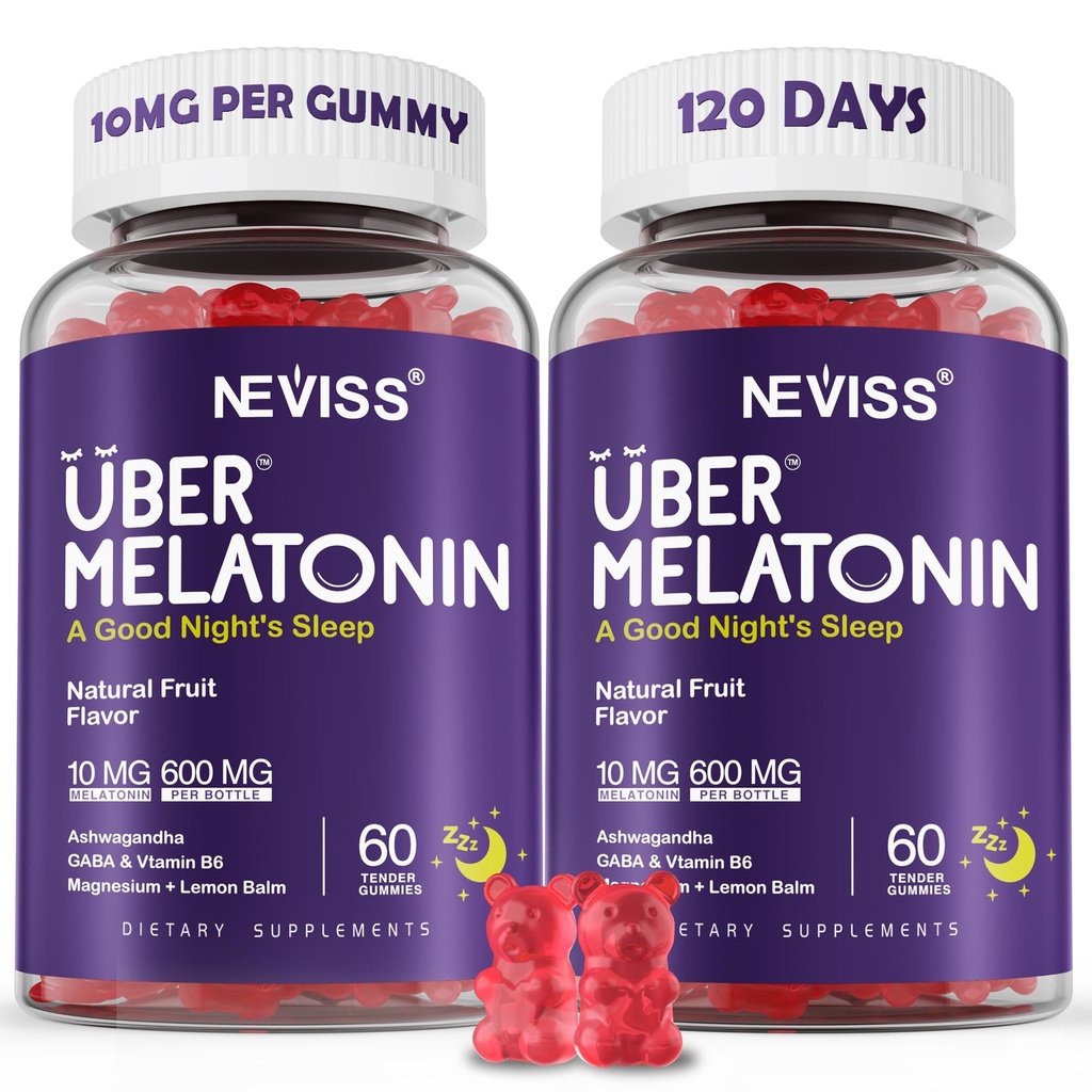 Melatoniini Gummies 10 mg 20 mg aikuisille, melatoniini 10 mg per gummia kohti Ashwagandha, magnesium Glycinate, GABA, L-teaniini, valerianjuuri ja sitruunan balsami, levätä lisäravintola, rypälemaku, 2-pakkaus