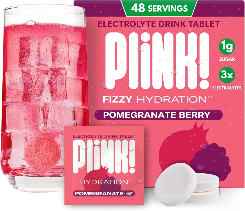 Plink! Fizzy Electrolyte tabletter för vuxna och barn - Pomegranate Berry, 48ct - Family-Friendly Daily Hydration - Low Sugar, Vegan, Keto Friendly, Non-GMO