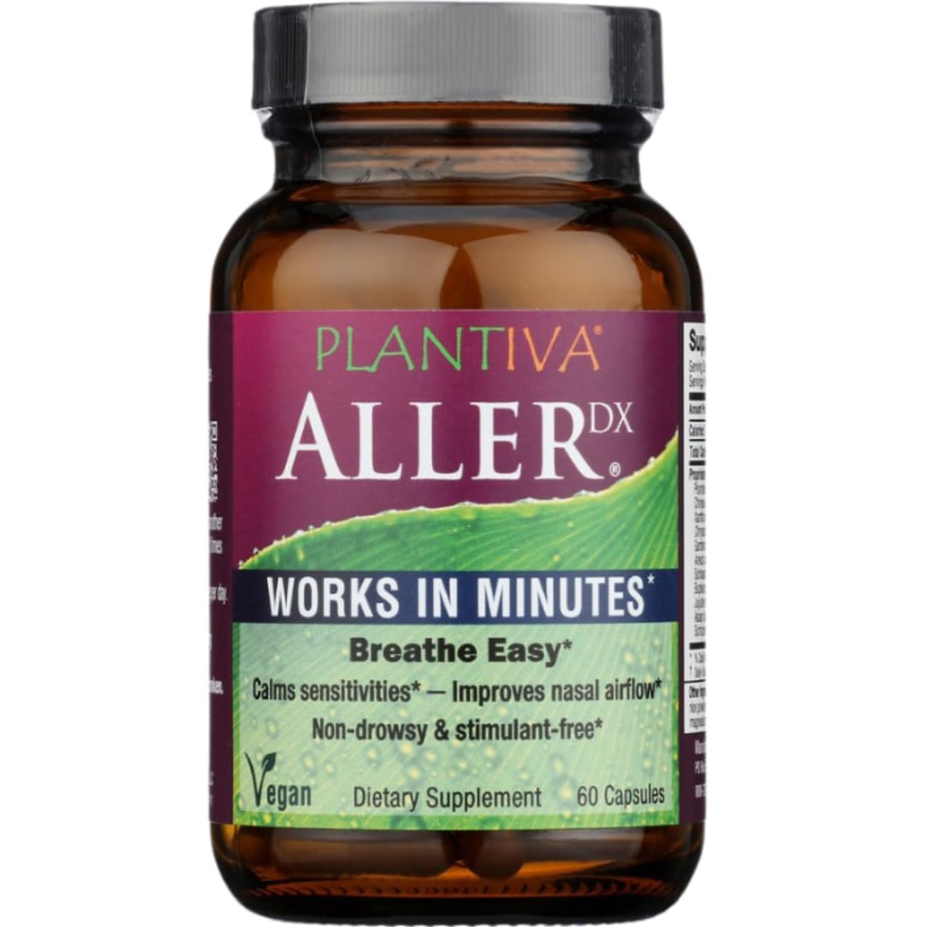 AllerDx Natural Herbal Seasonal Support Supplement - Non-Drowsy, Stimulant Free, Fast-Acting Respiratory Support - 60 kapslar