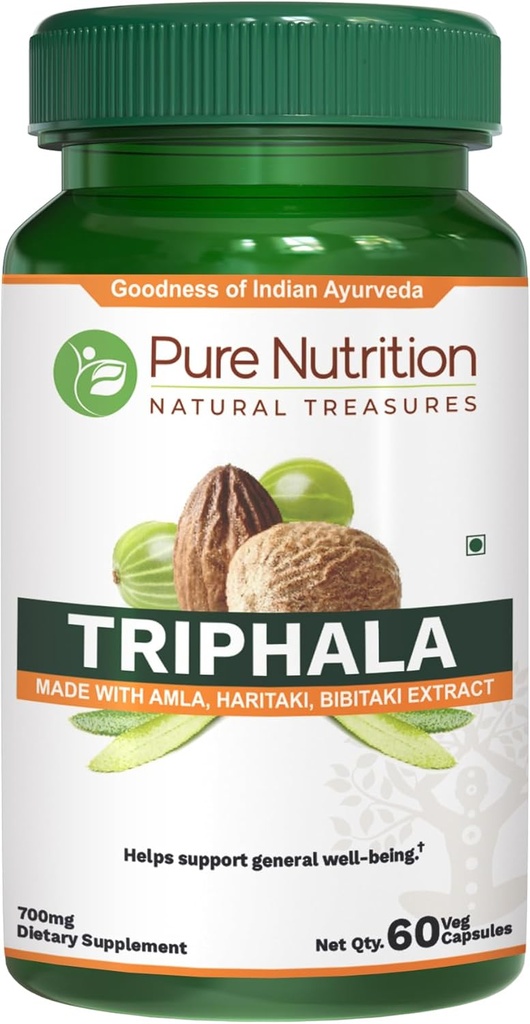 Pure Nutrition Triphala Extract 700mg - 60 Caps (Equiv. to 1900mg Triphala Fruit Powder) Non GMO .