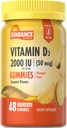 Sundance D3-vitamiini Gummies ... 2000 IU... 48 Count... Ananas Maku... Kasvisruokaa, ei-muuntogeenisiä organismeja ja gluteeniton lisäaine.