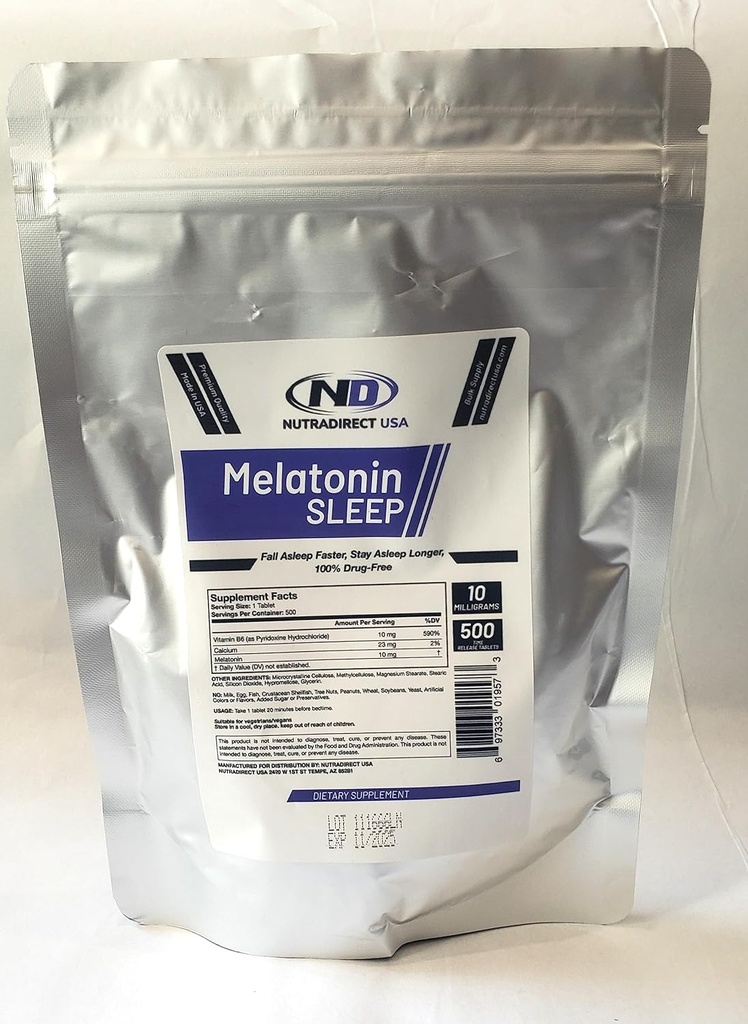 NutraDirect Melatoniini 10mg Aika Julkaisu - 500 tablettia