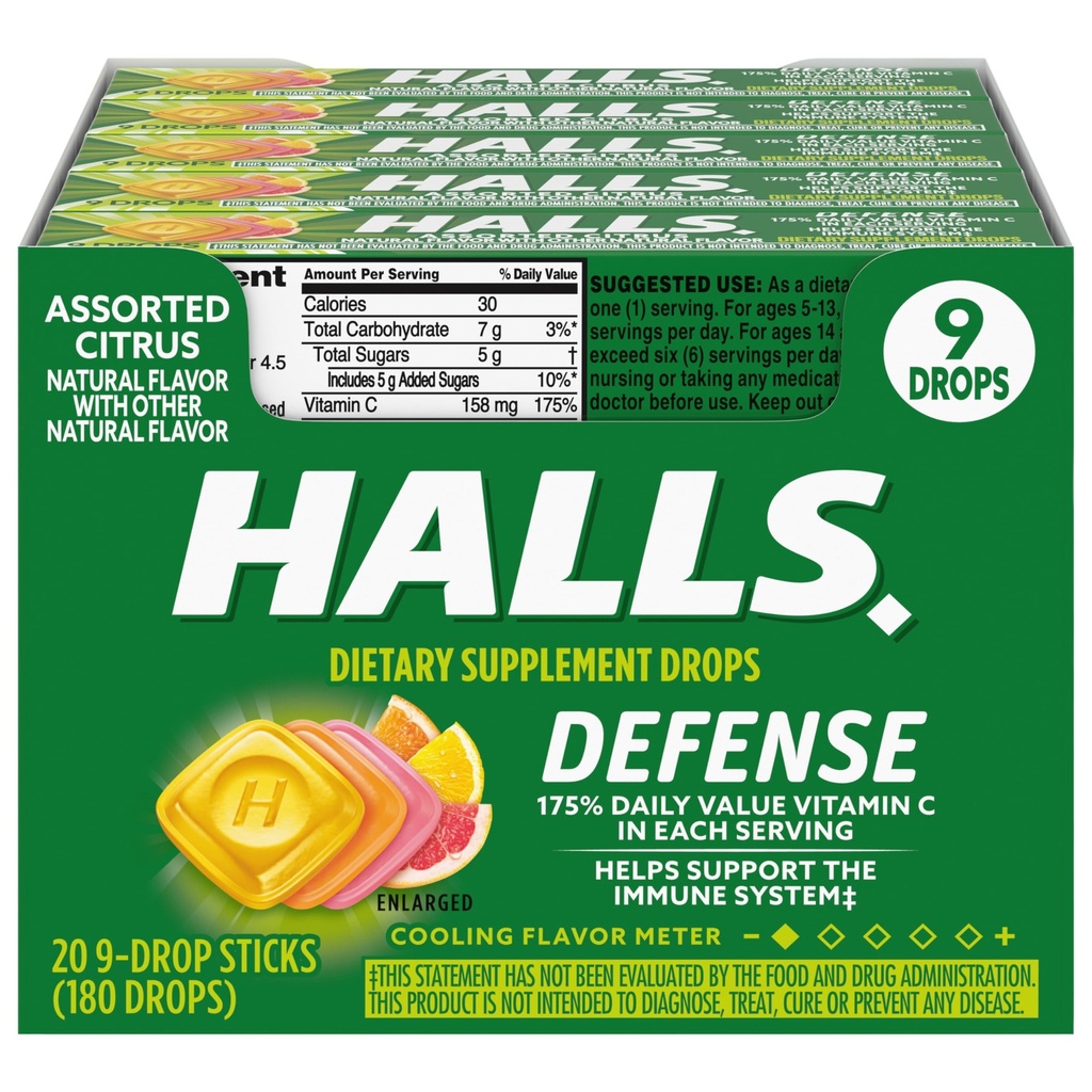 HALLITSEA Puolustus Assocated C-vitamiini Drops, 20 Sticks of 9 Drops (180 Total Drops)