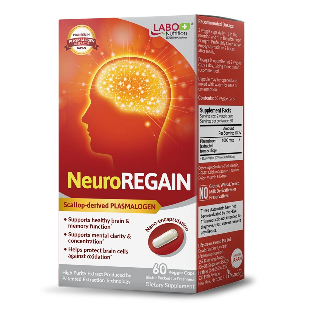 LABO Nutrition NeuroREGAIN - Scallop-johdettu PLASMALOGEN aivojen rappeutumista, muistia, valppautta, oppimista, keskittymistä ja muita kognitiivisia toimintoja varten ...