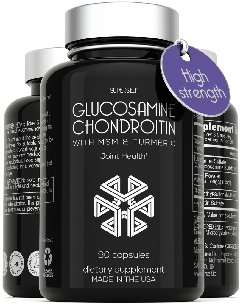 Glukosamiini Chondroitin MSM kanssa Turmeeric - korkea vahvuus yhteinen tuki täydentää aikuisille miehet & naiset - 90 kapselia - 1500 mg Glukosamiini sulfaatti per tarjoilu