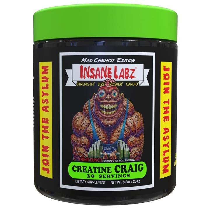 Insane Labz Creatine Craig - Makua, Esitreeni, Post Treout, Build Muscle (30 tarjoilua (Pack of 1), hedelmän nyrkki)
