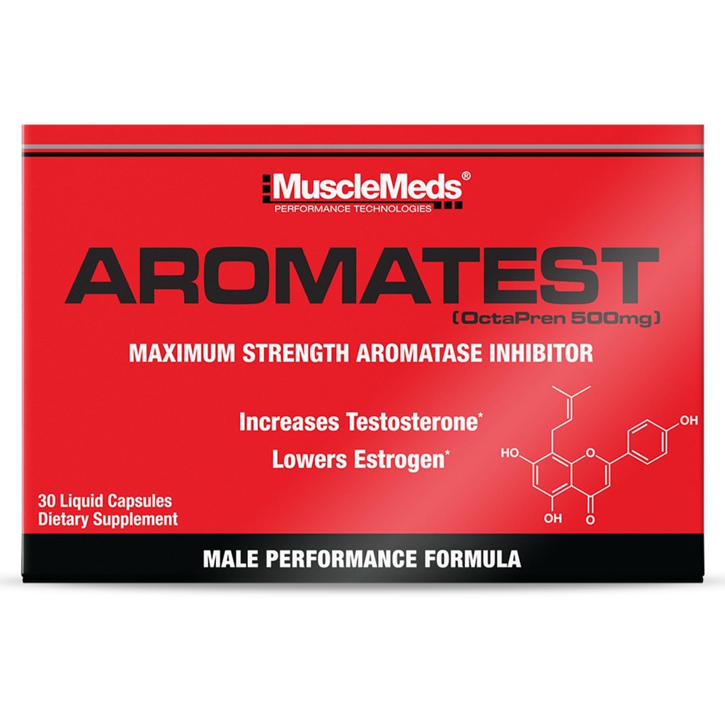 MuscleMeds AROMATEST Testosteroni Booster & Aromataasin estäjä, alentaa Estrogeeni, tukee lihasten rakentaminen & vahvuus, anti-aging Hormonin korvaaminen miehille, 30 nestekorkkia