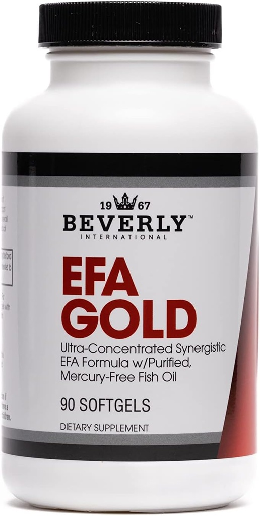 Beverly International EFA Gold, 90 Softgel-kapselia. Korkea teho Omega-3s EPA ja DHA + Omega 6 &9 rasvahapot. Yhdistelmäkala, pellavansiemen ja tarhaöljy.
