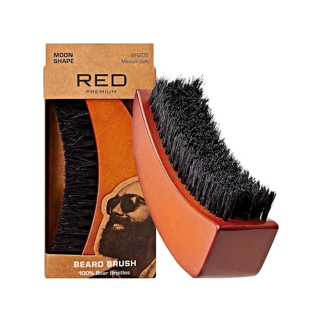 Punainen Kiss Parta Harja 100% Natural Boar Bristles miesten, Premium Puinen harja, Partaviikset Harjaus Parranajo Comb, kesy ja Pehmeä kasvot hiukset (MOON SHAPE)